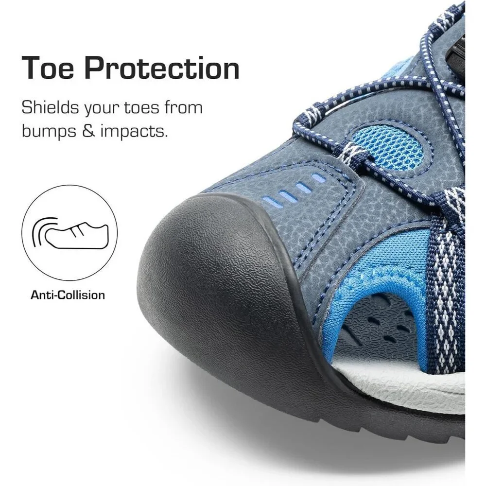 Casual Hiking Sandals Men's Navy  Athletic Cushioned Closed Toe Fisherman Shoes